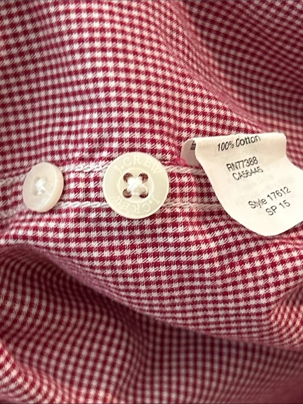 J. Crew Red Check Gingham Button-Down Shirt long sleeve pocket front men size XL